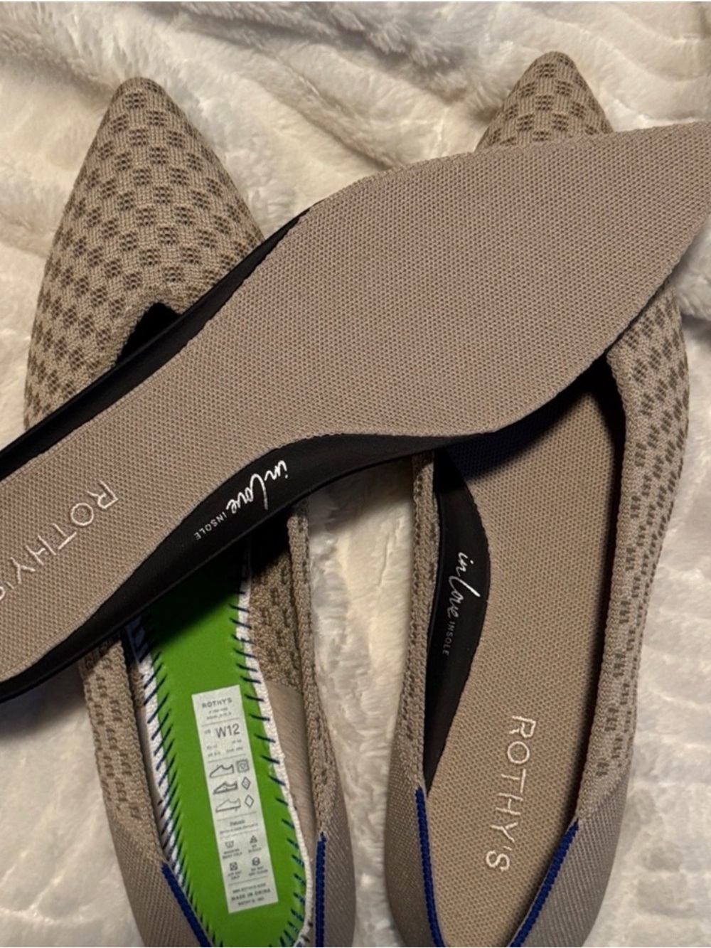 Rothy's “The Point II” Frappe Basketweave Textured Flats— Beige with Blue Accent - Picture 6 of 6